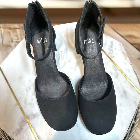 EILEEN FISHER Indi Tumbled Nubuck Pump Closed Toe Ankle Strap Size 8.5 - Picture 7 of 15